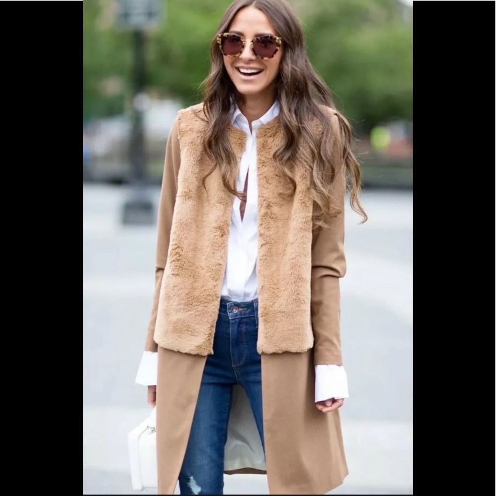 NWT Treasure & Bond x Something Navy Coveted Camel & Faux Fur Coat Size Small